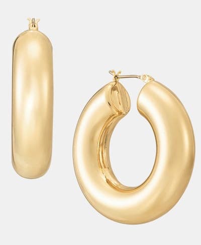 Medium Thick Hoop Earrings, 1.6" 2