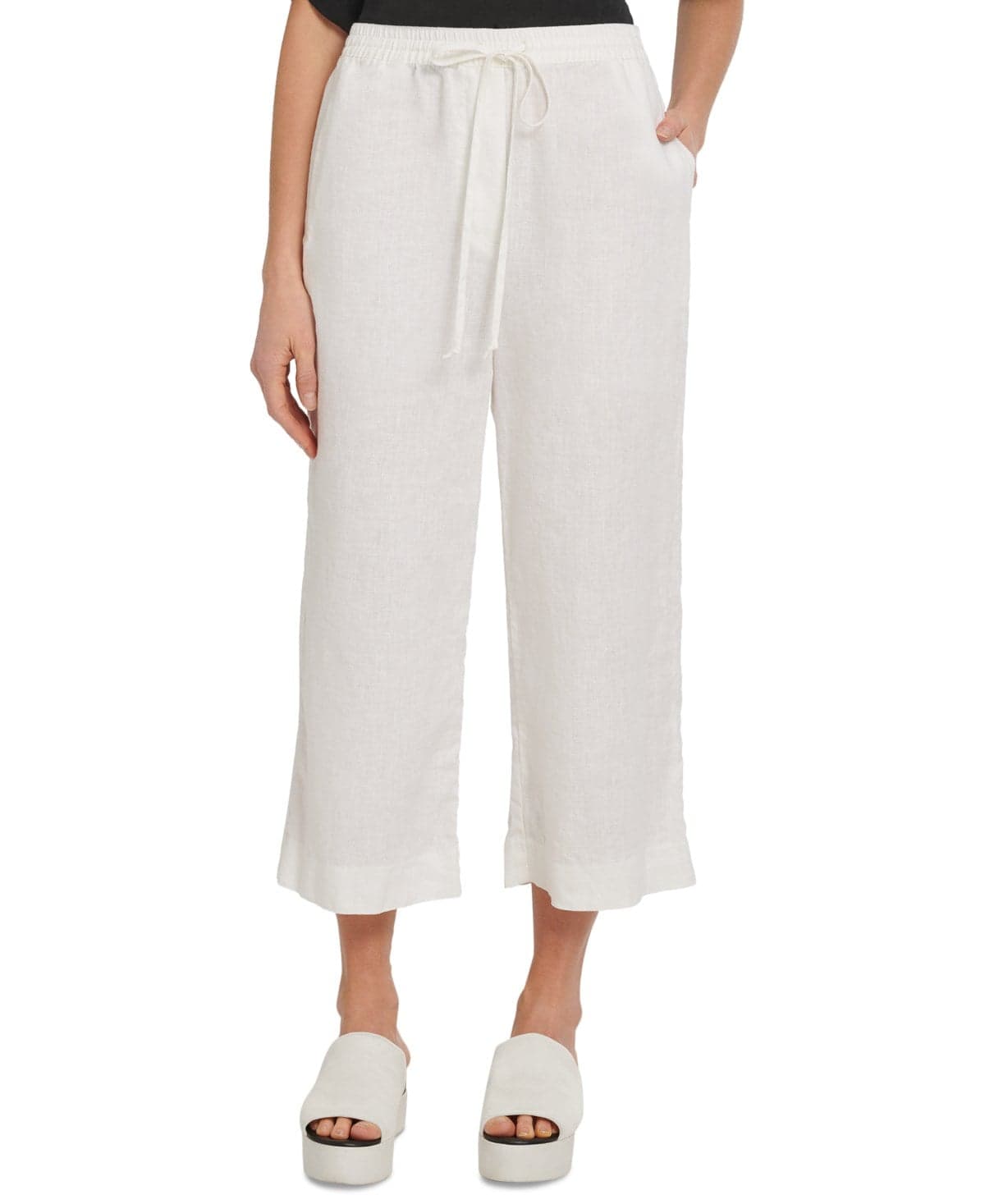 Pull-On Wide-Leg 100% Linen Pants