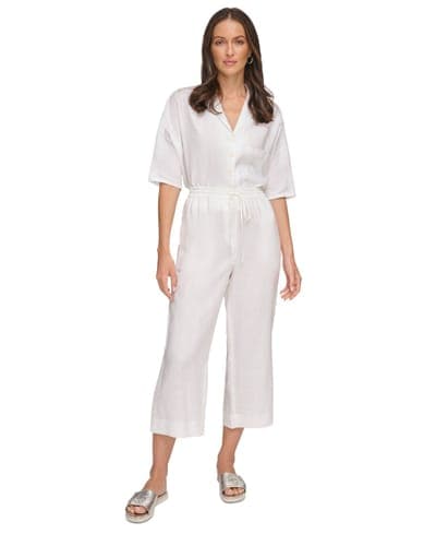 Pull-On Wide-Leg 100% Linen Pants 4