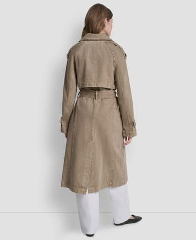 Women's Double Breasted Denim Belted Trench Coat 3