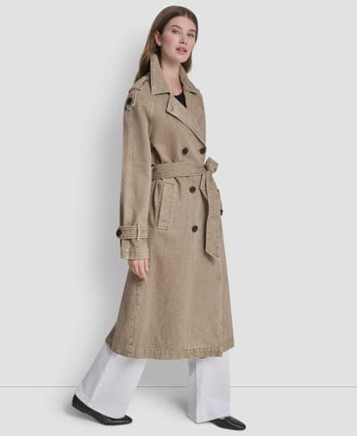 Women's Double Breasted Denim Belted Trench Coat 4