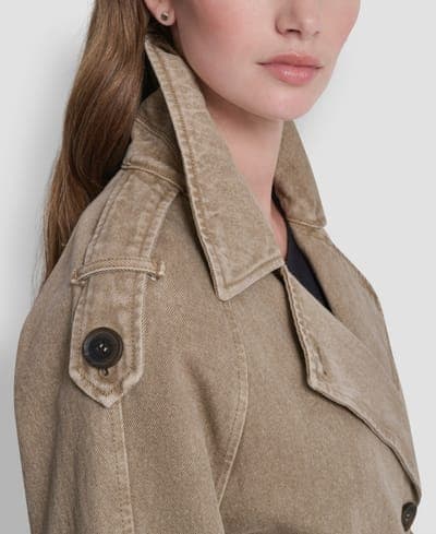 Women's Double Breasted Denim Belted Trench Coat 5