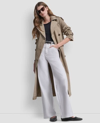 Women's Double Breasted Denim Belted Trench Coat 6