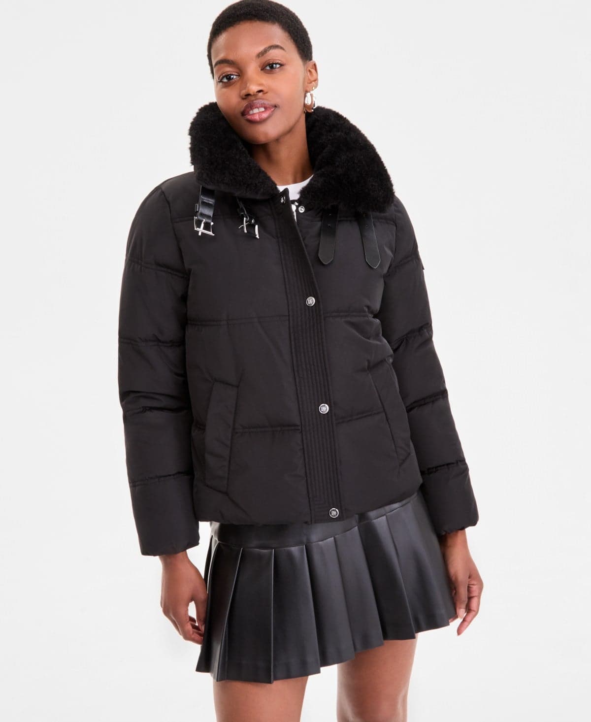 Women's Faux-Fur-Collar Zip-Front Puffer Coat