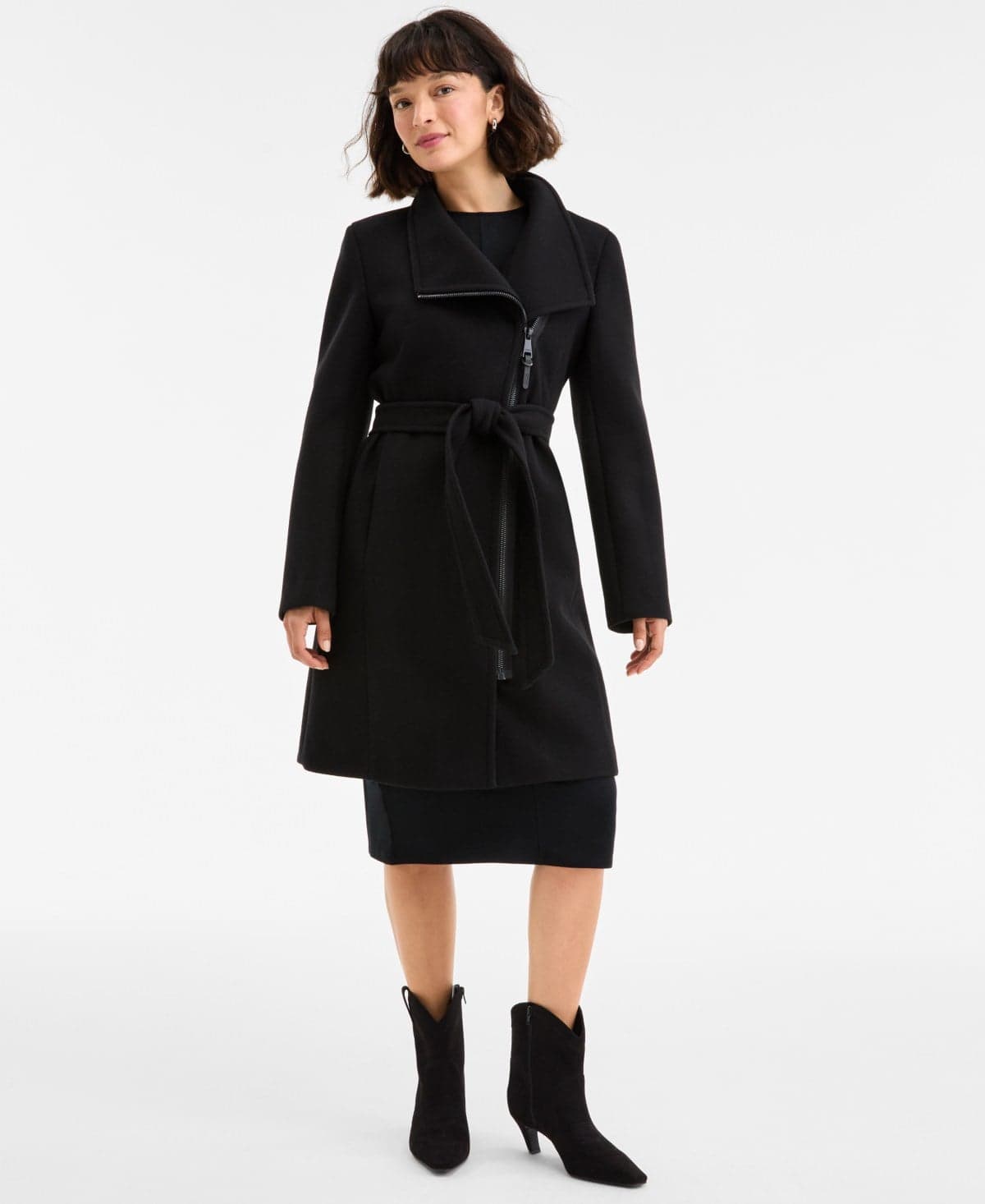 Women's Asymmetric Front-Zip Belted Coat