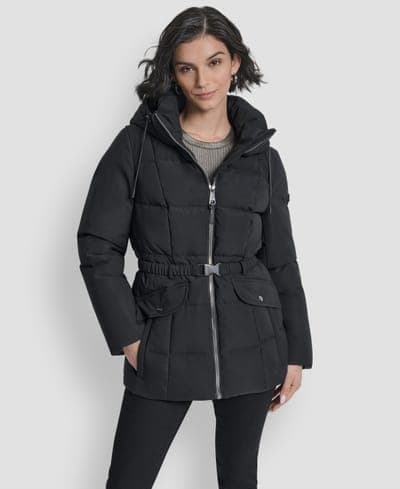 Women's Belted Hooded Puffer Coat 1