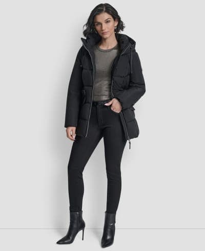 Women's Belted Hooded Puffer Coat 2