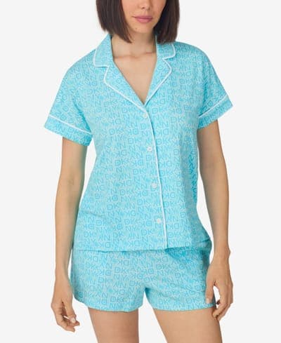 Women's Sleepwear Notch Collar Top and Shorts, 2-Piece Set 3