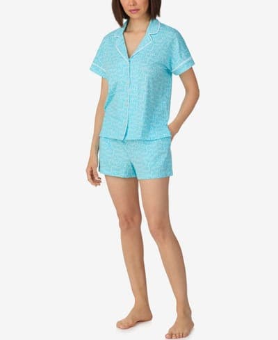 Women's Sleepwear Notch Collar Top and Shorts, 2-Piece Set 1