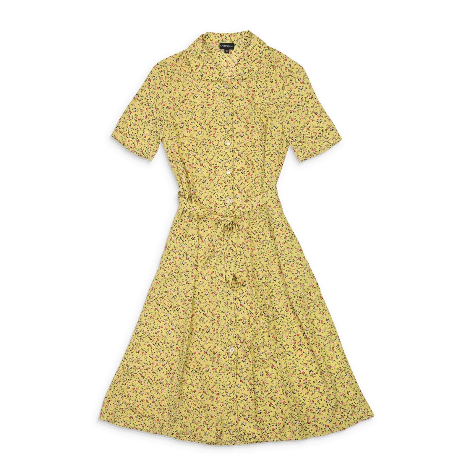 CALLIPYGIAN FLORAL BUTTON YELLOW TIE DRESS