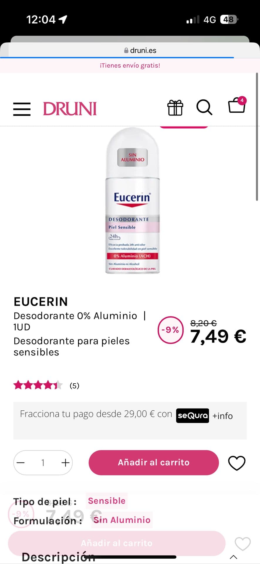 Дезодорант Eucerin для чувствительной кожи