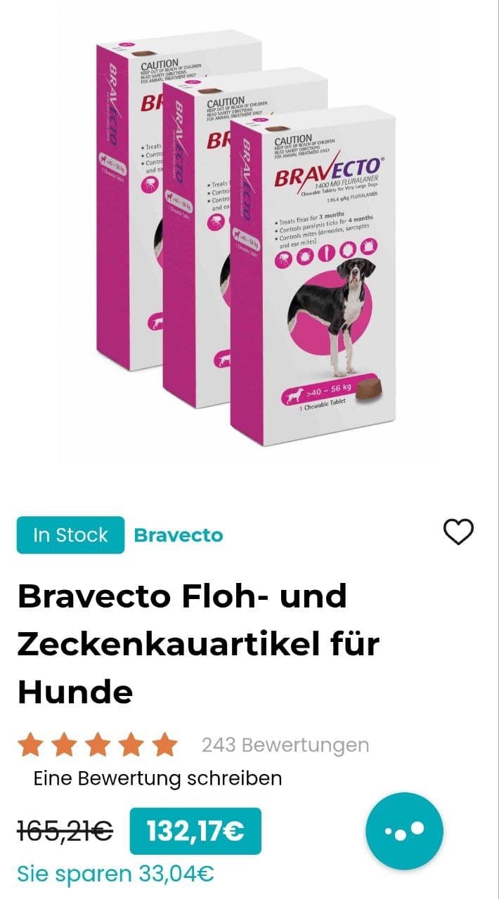 Bravecto Flea and Tick Chewable for Dogs