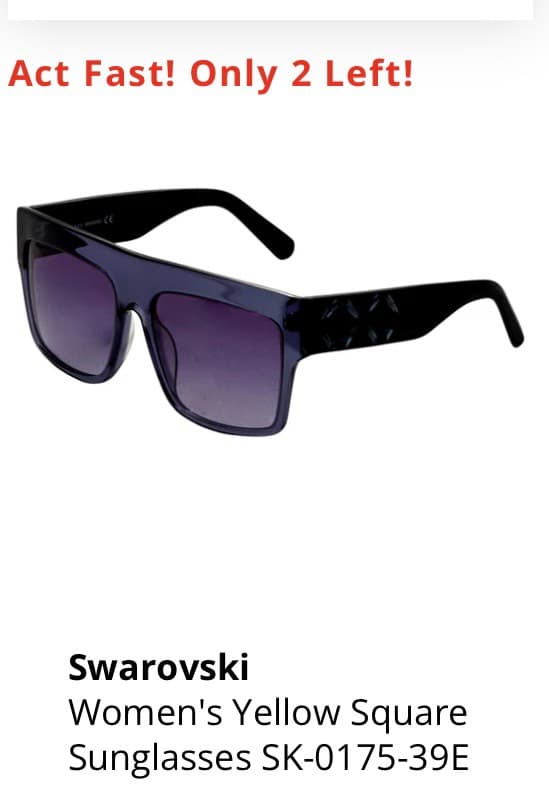 Swarovski Women's Yellow Square Sunglasses