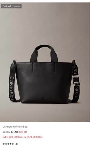 Calvin Klein Ultralight Mini Tote Bag