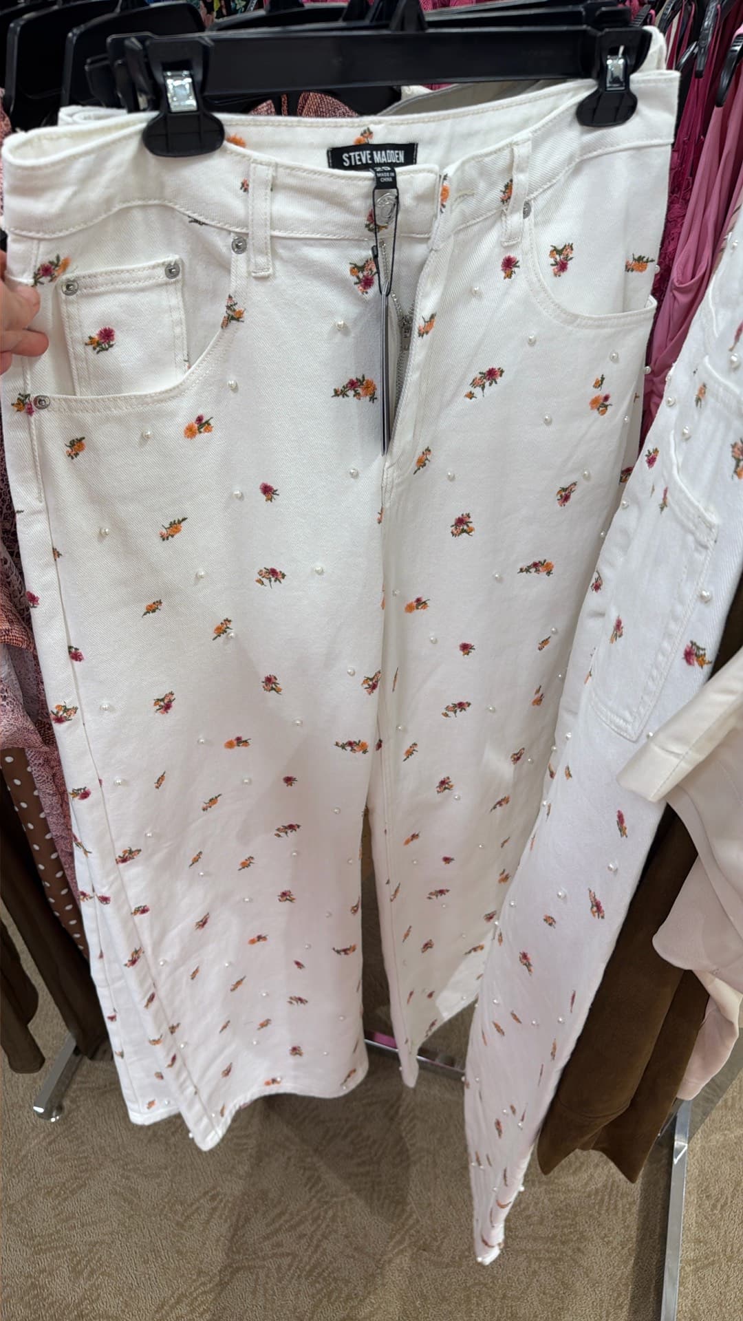 Floral Embellished White Jeans