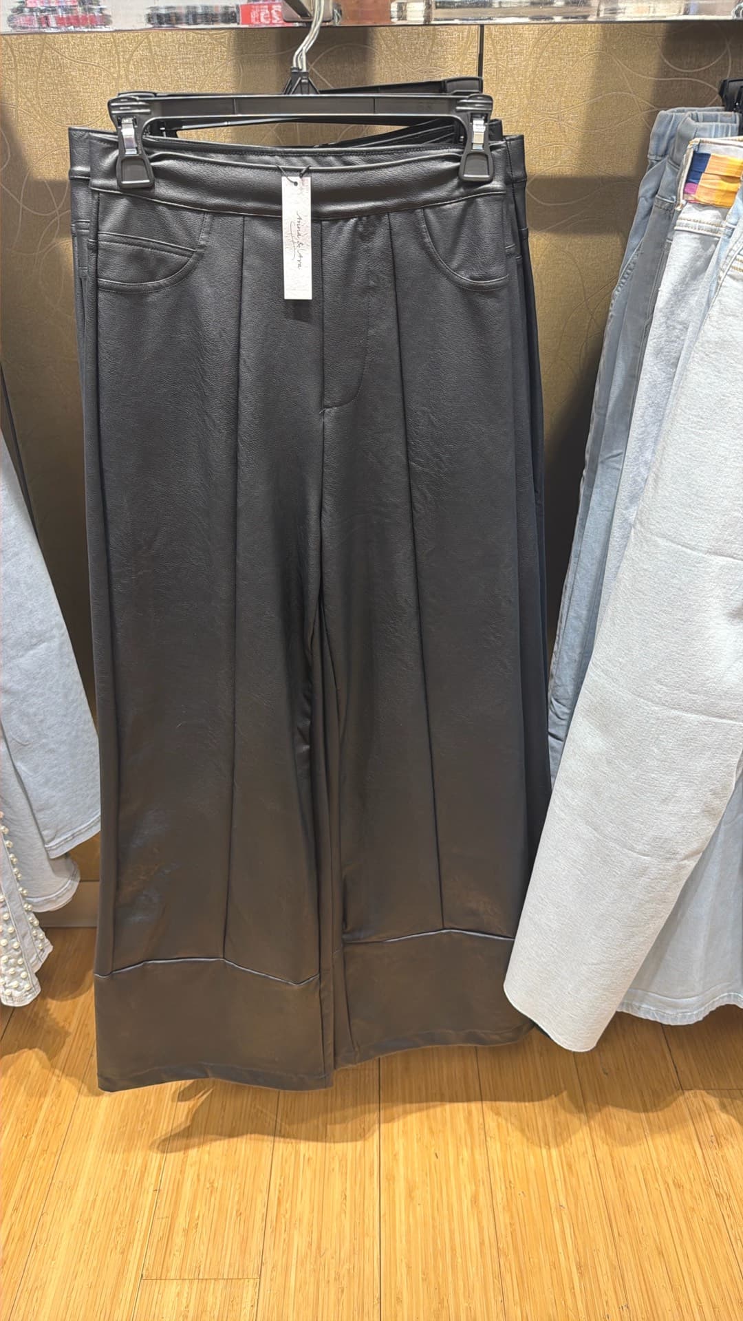 Trendy Black Faux Leather Pants