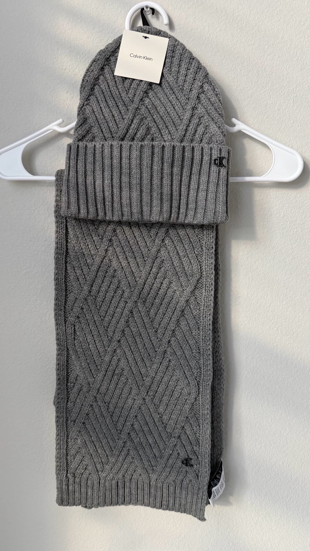 Calvin Klein Gray Beanie and Scarf Set