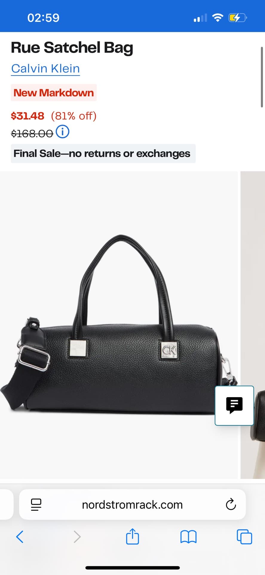 Calvin Klein Rue Satchel Bag
