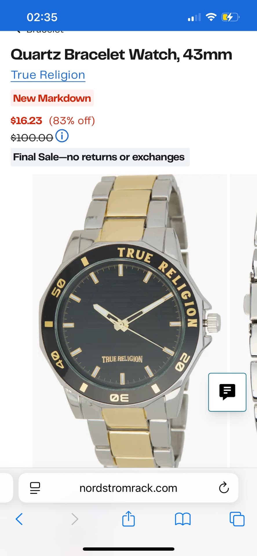 True Religion Quartz Bracelet Watch