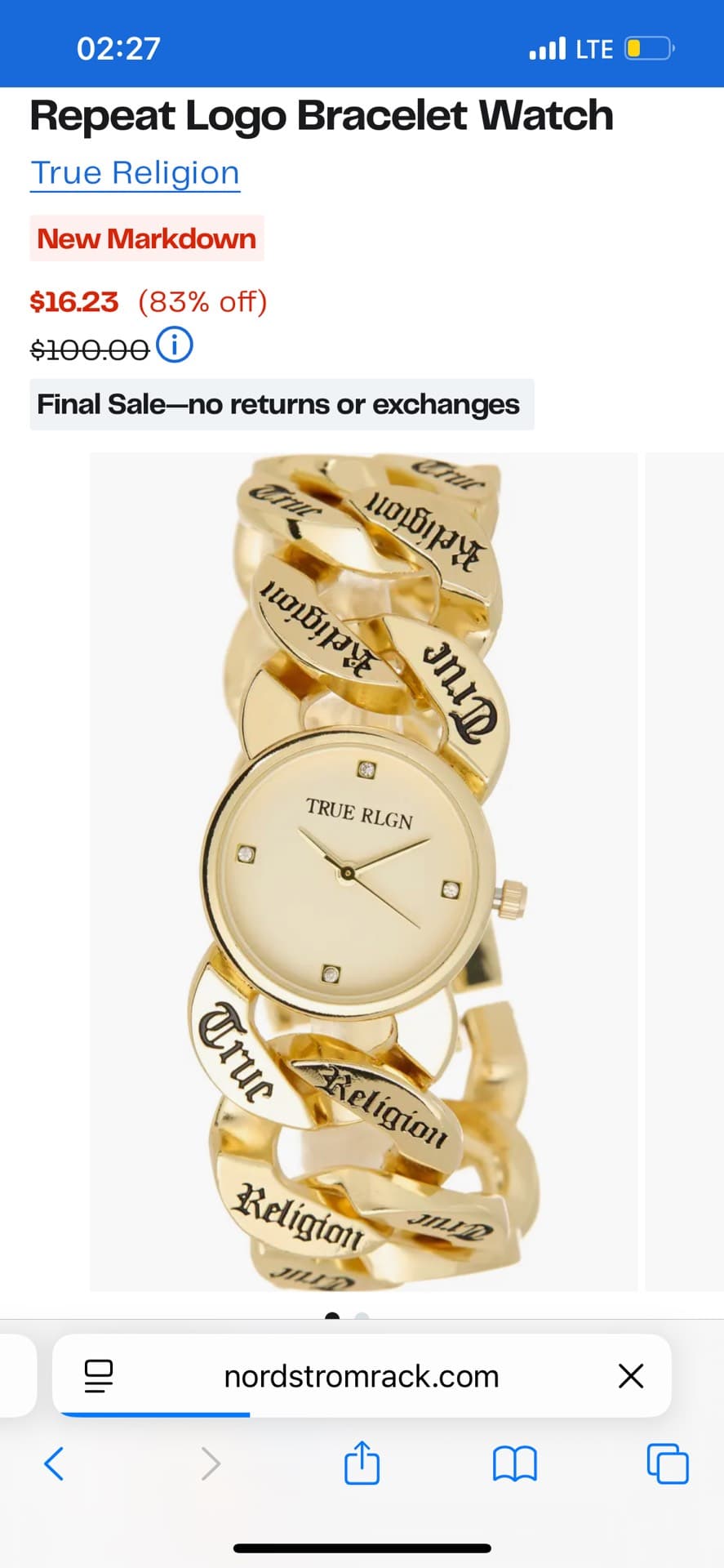 True Religion Logo Bracelet Watch