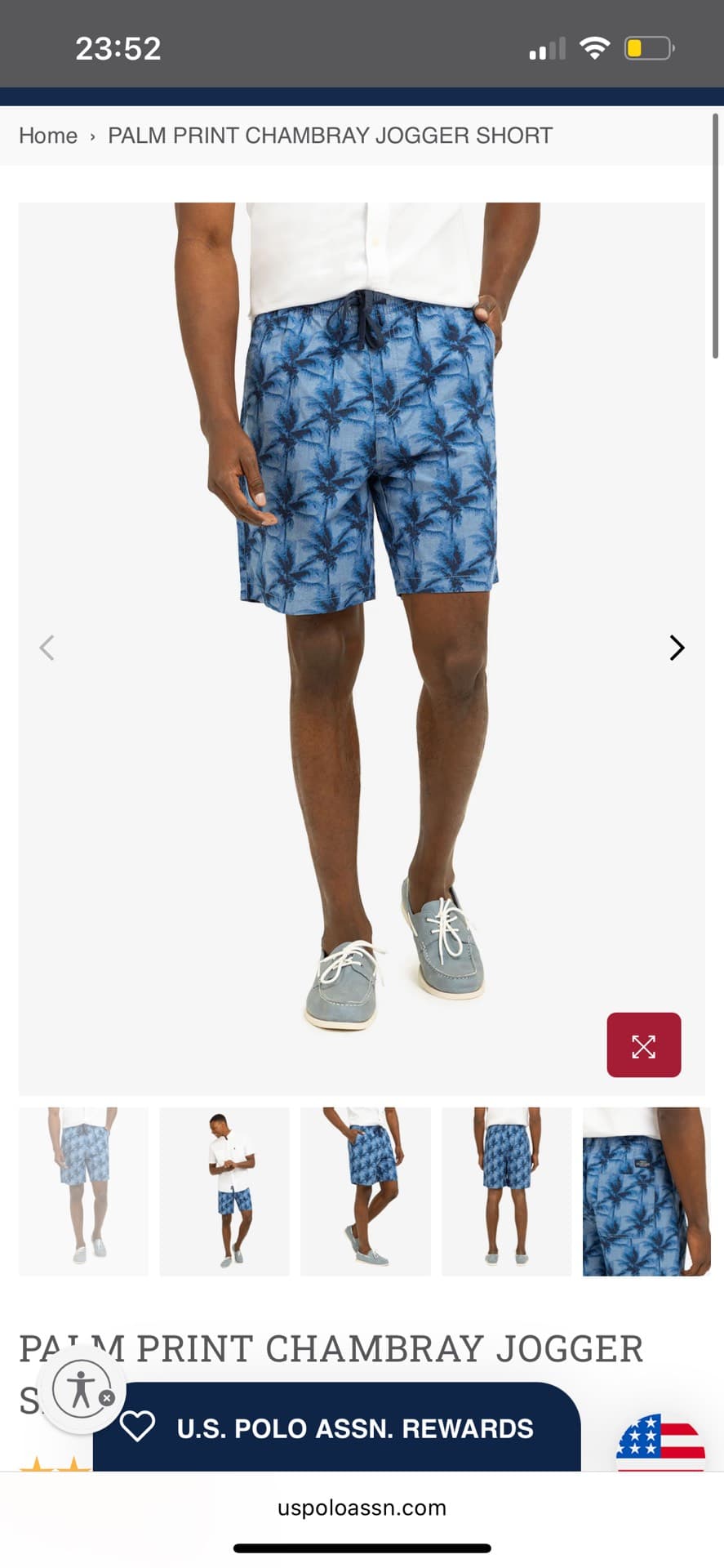 Palm Print Chambray Jogger Shorts