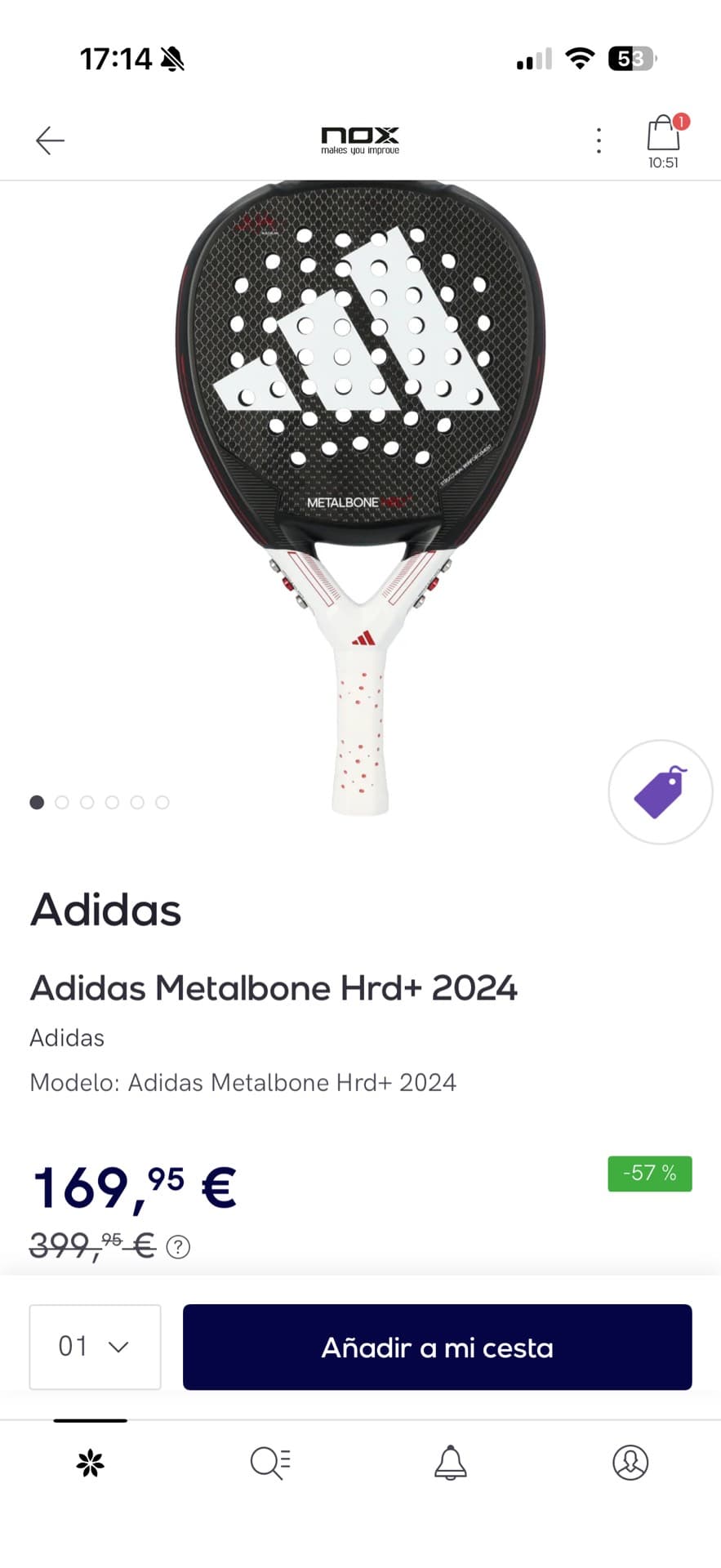 Adidas Metalbone Hrd+ Paddle Racket