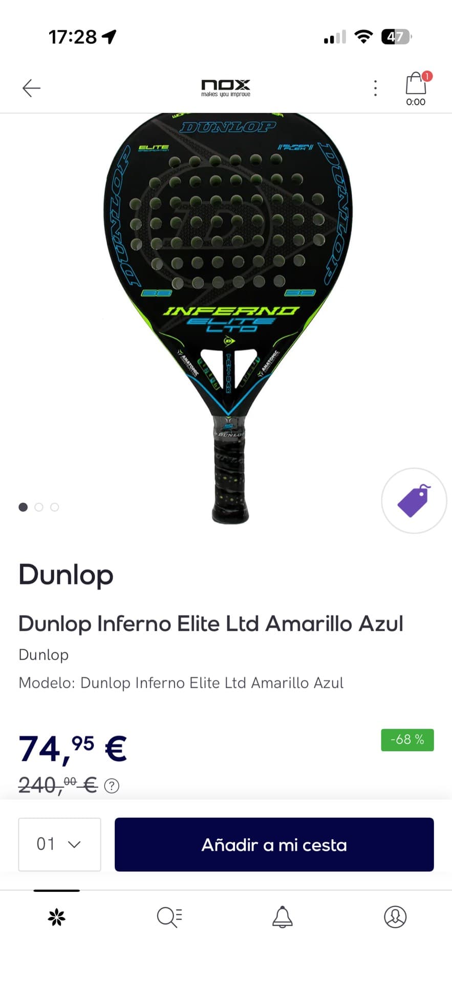 Dunlop Inferno Elite Ltd Padel Racket