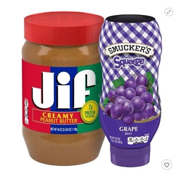 Кремовая арахисовая паста Jif и виноградный джем Smucker's